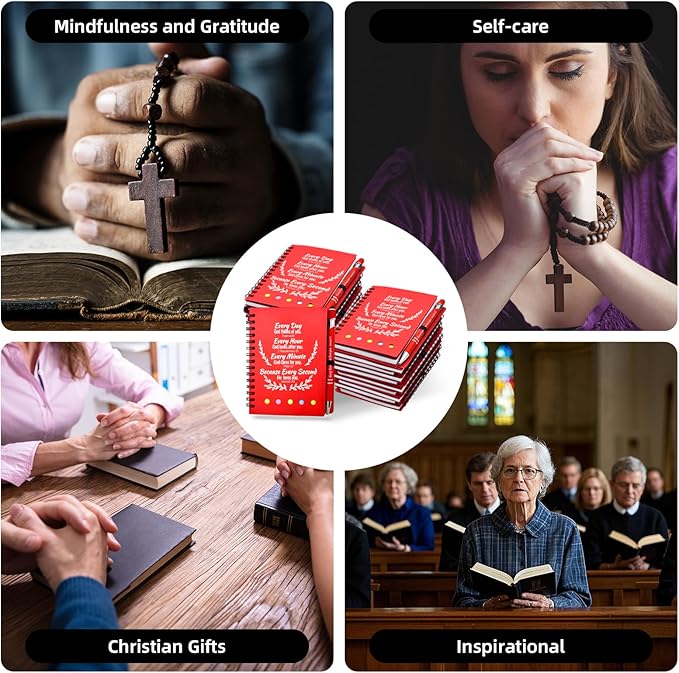 60 Pcs Bulk Christian Gifts Prayer Journal for Woman - 30 Set Religious Notepad with Christian Pen - Bible Notebook - Church Gifts for Mother's Day, Bible Study, and Family Devotions (Red)