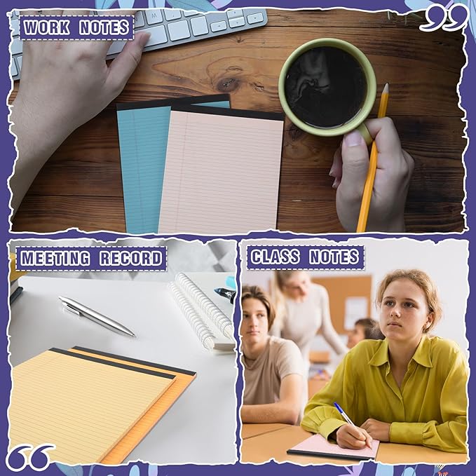 Lincia 24 Pcs 5" x 8" Colored Note Pads Mini Legal Pads Ruled 50 Sheets Per Micro Writing Pads Perforated and Lined for College Office Supplies (Bright Colors)