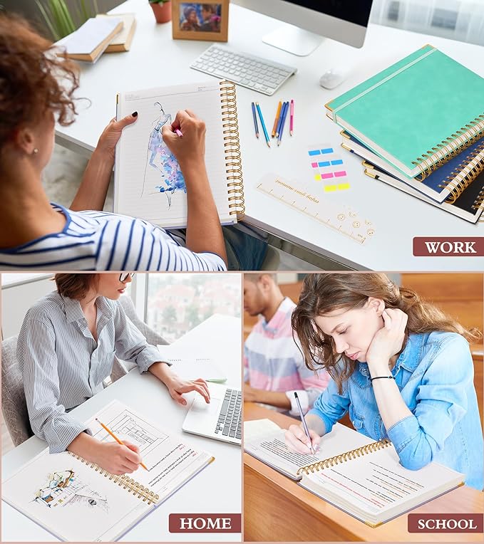 Spiral Notebook Journal 8.5” x 11”, 300 Pages Hardcover Leather Lined Journals for Women Men, A4 Large College Ruled Notebooks with 100 GSM Thick Paper, Spiral Journal for Writing Work School, Purple