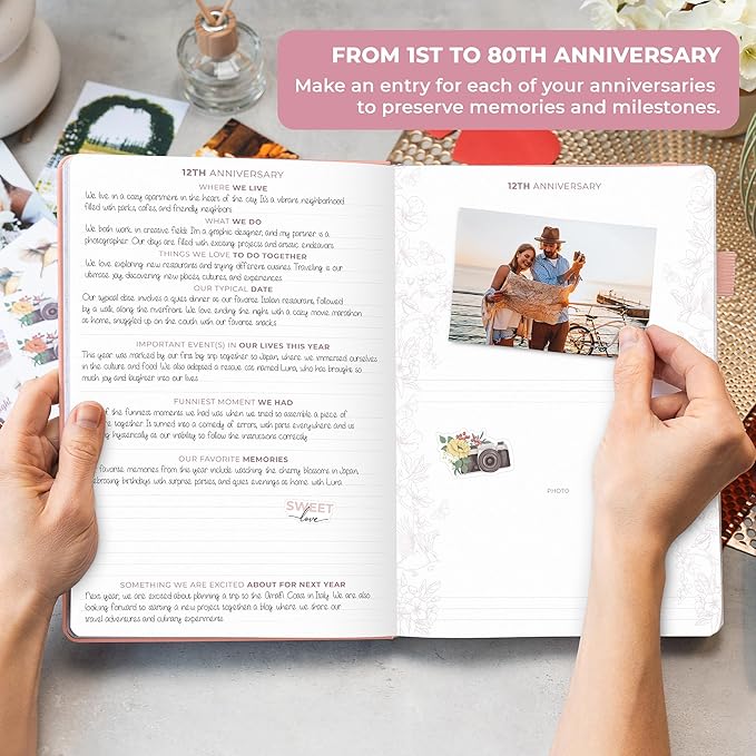 Clever Fox Anniversary Journal – Couple Memory Book & Photo Album with Writing Space – Wedding, Bridal Shower & Married Couple Gifts (Peach Pink)