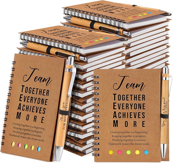 Jetec 25 Sets Bulk Employee Appreciation Gifts Bulk Inspirational Spiral Notebook with Note Ballpoint Pen Thank You Gifts for Volunteer Social Worker Nurse Staff Coworker Students (Team)