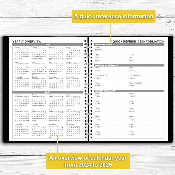 2024-2025 Weekly Appointment Book - Appointment Book 2024-2025, Jul 2024 - Jun 2025, Daily/Hourly Planner with Tabs, 15 Minutes, 8.26" x 10.7", Wirebound - Black