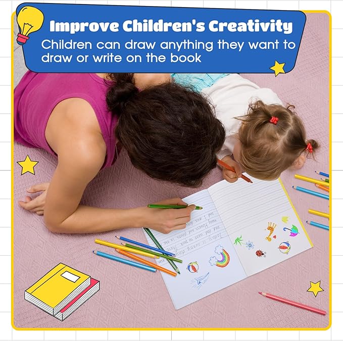 Henoyso 24 Pcs Primary Composition Notebook K-2 9 3/4 x 7 1/2 Inch Primary Journal Blank Writing Book for Kid to Write Draw and Journal 60 Page Notebook Back to School Supplies (Colorful)