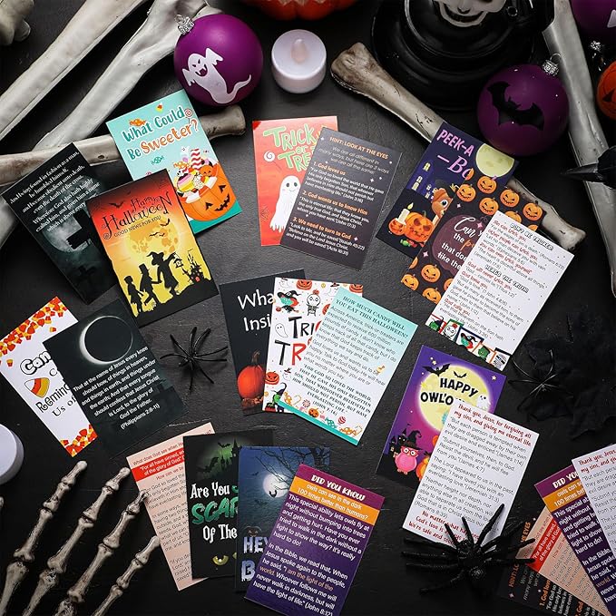 240 Pcs Gospel Tract Card 12 Styles Plan of Salvation Card Pocket Holy Postcard Christian Inspirational Bible Verse Bookmark for Christian Gift Women Men Ministering Tool(Halloween)