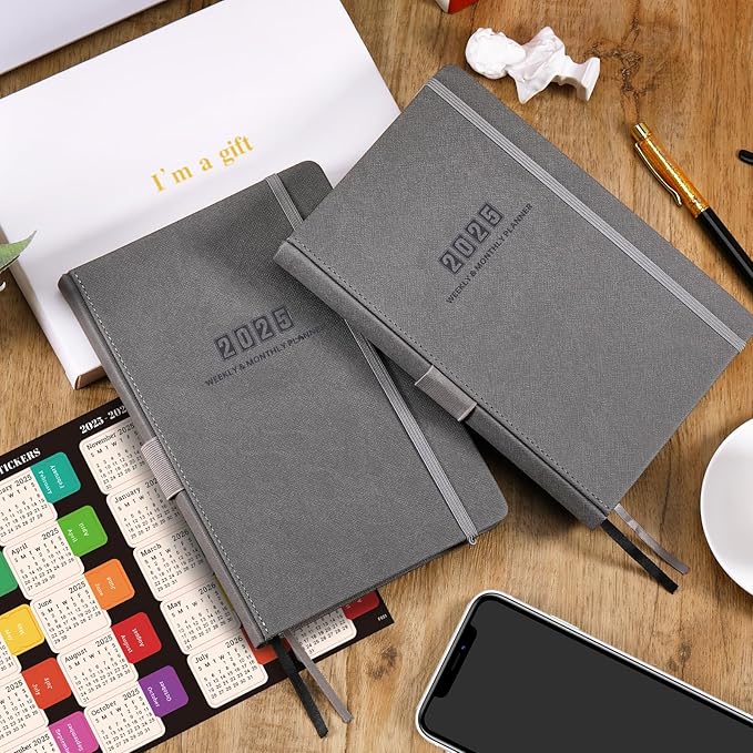 2025 Planner - 2025 Planner Weekly and Monthly, Jan. 2025 - Dec. 2025, 5.75" x 8.25", Leather Planner 2025 with Thick Paper, Pen Loop, Back Pocket with 40 Notes Pages - Grey