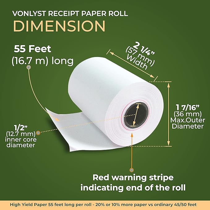 Thermal Paper Roll for Clover Flex Receipt Paper 2 1/4 x 55 (40 rolls)