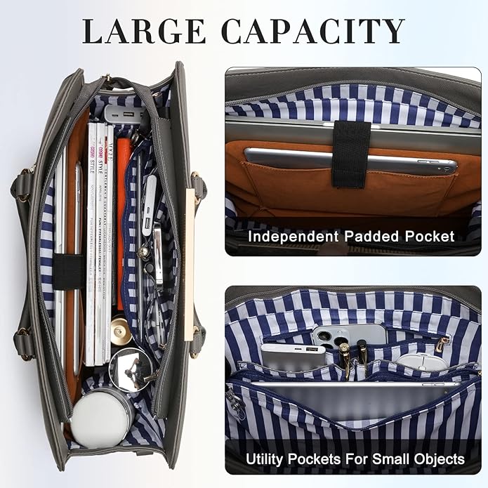 Keyli 4pc Sets Laptop Bag for Women Large Leather Laptop Briefcase with USB Charging Port Computer Shoulder tote Bags Purse