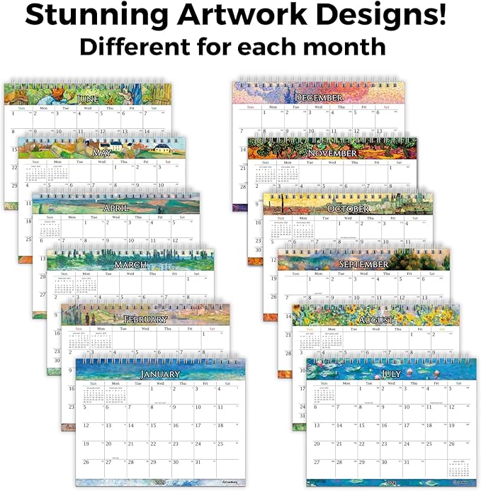 CRANBURY Small Desk Calendar 2025, 8x6" (Artwork), Standing Desktop Calendar with Gorgeous Monthly Designs, Perfect Size Stand Up Calendar, Stickers