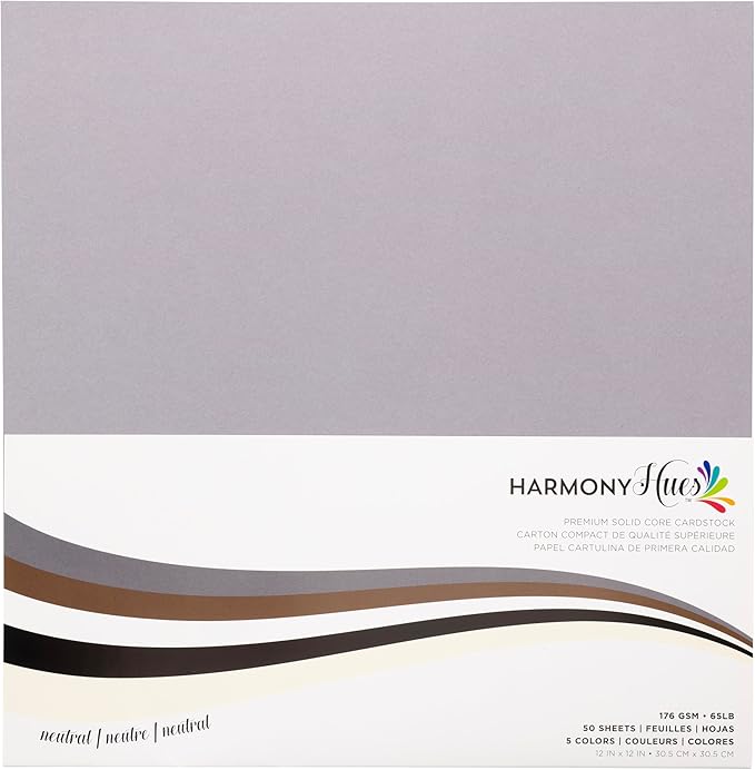 Cardstock 12 x 12 Paper Pack - 65lb Smooth Card Stock for Crafts, Cardmaking, Art Projects - 50 Square Scrapbook Sheets, 5 Assorted Colors - Double Sided with Solid Core, Neutral