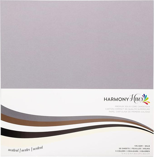 Cardstock 12 x 12 Paper Pack - 65lb Smooth Card Stock for Crafts, Cardmaking, Art Projects - 50 Square Scrapbook Sheets, 5 Assorted Colors - Double Sided with Solid Core, Neutral
