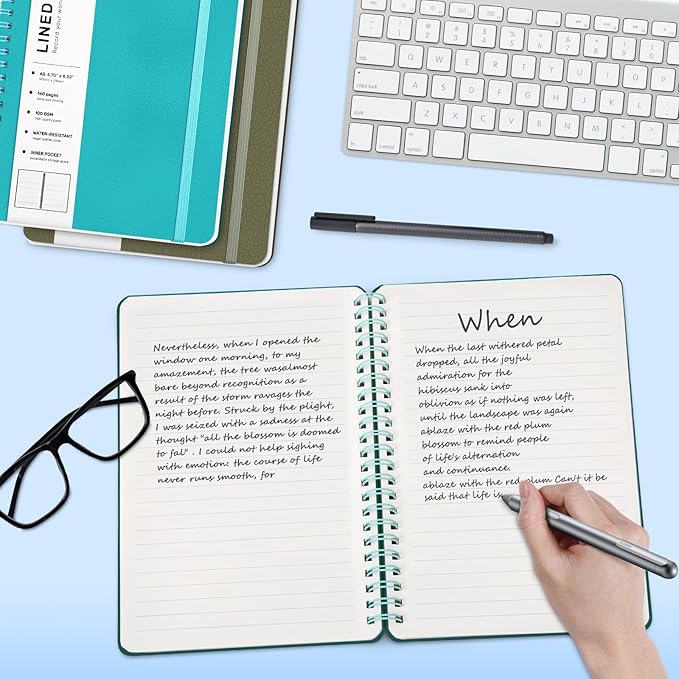 Turquoise Lined Spiral Journal Notebook with 160 Pages, 8×5.7in, A5 Spiral Notebook, Journaling Notebooks for Work, School, Women, Men, College Ruled Spiral Notebook, Hardcover Leather Journals