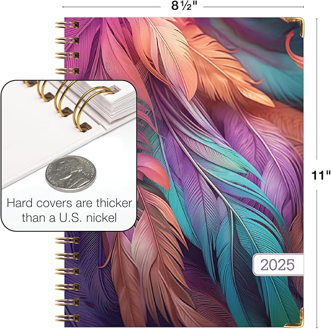 HARDCOVER 2025 Planner, 8.5"x11": 14 Months (November 2024 - December 2025), Daily Weekly Monthly Planner, Yearly Agenda, Bookmark, Pocket Folder and Sticky Note Set (Pastel Peacock)