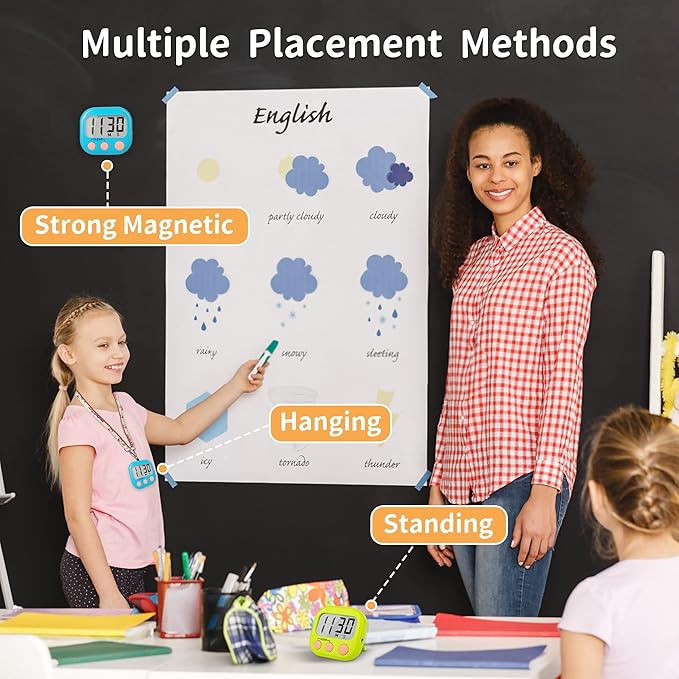 Classroom Timers for Teachers Kids Large Magnetic Digital Timer 12 Pack-Blue Green