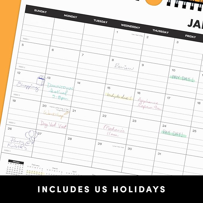 PAPERAGE Calendar 2025-12 Month (Rainbow), Minimalist Wall and Desk Calendar with Monthly Views and Yearly Plans – Small (9 in x 11 in)