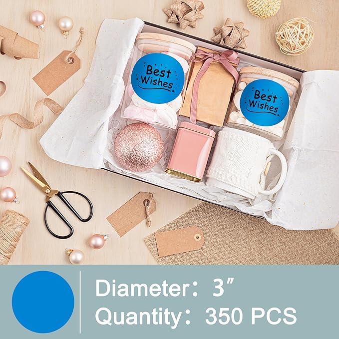 Hybsk 3 inch Circle Color Direct Thermal Stickers Shipping Labels for Barcodes,Name Tag,DIY Logo Design,QR Code,Inventory– Compatible with Zebra,Rollo,Munbyn,and More-350 pcs (3 inch,Blue)