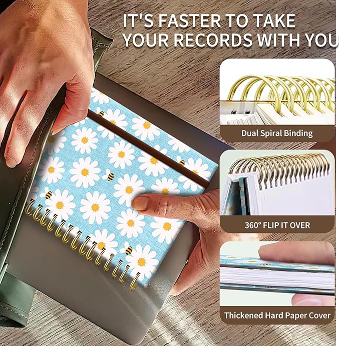 Spiral Journal Notebook, A5 Cute Notebooks for Women Men, College Ruled Hardcover Notebook for Work & Note Taking, 60 Pages Double-Wire Journals for Writing Cute Blue Daisy