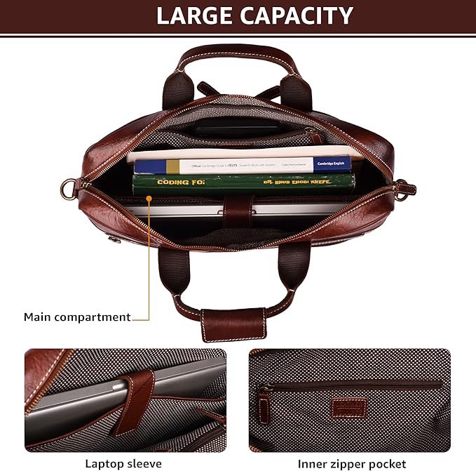 LEATHER VILLAGE 16" Leather Laptop Messenger Briefcase Bag for Men-Leather Satchel for Travel and Office Shoulder Bag-Red Brown