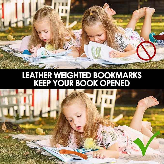 KINIVA Leather Weighted Bookmarks Book Weight Page Holder for Reading,Book Open Holder for Kids Adult,Gifts for Reader (01 Brown)