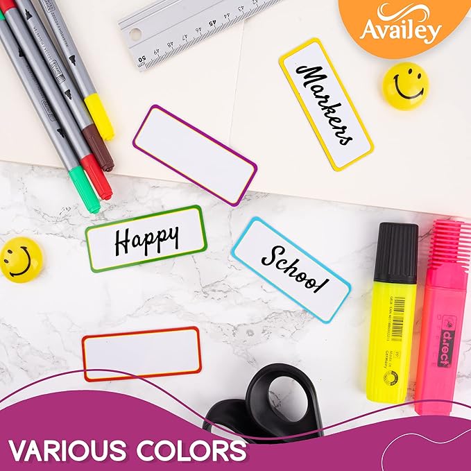 Availey 32 Pieces (4 x 1.8") - Colored Border Magnetic Dry Erase Labels - Reusable Strips for Classroom Home Office Garage Refrigerator - Blank Writable Erasable Cards Name Tags Students Locker Shelf