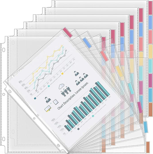 ReliThick 6 Set of 48 Pack Clear Binder Sheet Protectors with 8 Tabs Sturdy Binder Sheet Protectors for 3 Ring Plastic Page Insertable Index Divider, 8.5 x 11 Inch