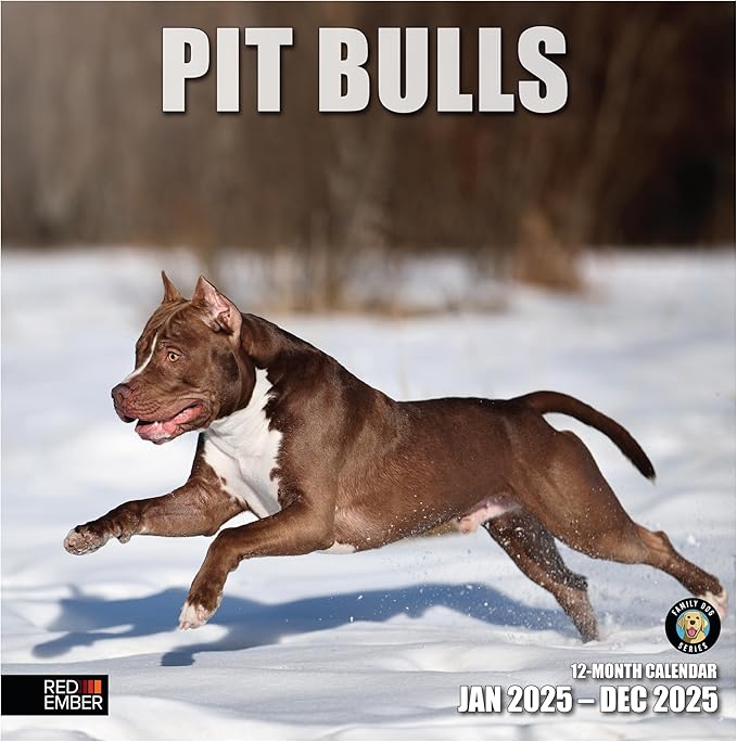 RED EMBER Pit Bulls 2025 Wall Calendar 12 Month | 12" x 24" Open | Thick & Sturdy Paper | Giftable | Calendar 2025