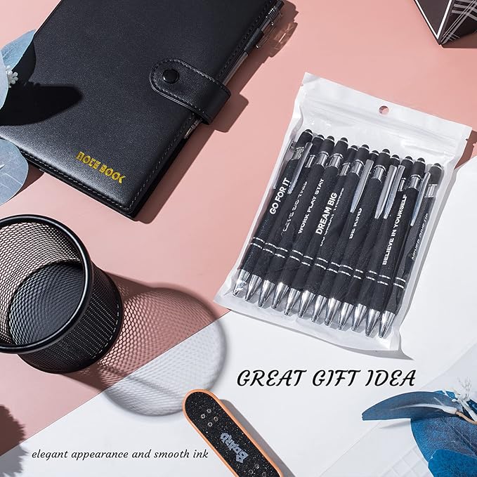 12 Pieces Motivational Inspirational Quotes Snarky Screen Touch Stylus Ballpoint Pens, Office Encouraging Scriptures, Black Ink