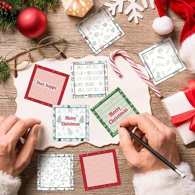 9 Pieces Christmas Sticky Note Self-Adhesive Merry Christmas Note Pads with Christmas Tree Christmas Lights Balloon Memo Notes for Xmas School Office Home Supplies Students Teachers Present