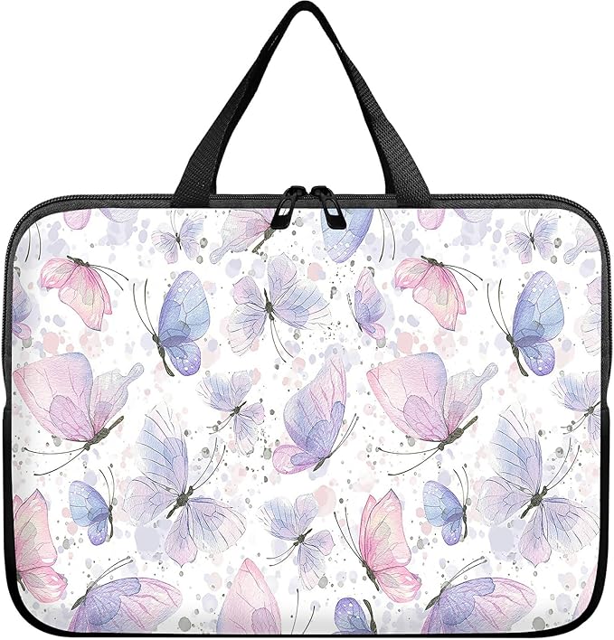 Laptop Sleeve Case Bag 13 inch, Pink Purple Butterfly Slim Carrying Case Durable Handbag Travel Laptop Bag for 13 inch MacBook Air M3/M2/Pro M2/ 13" iPad Pro/Air M4/M2 2024