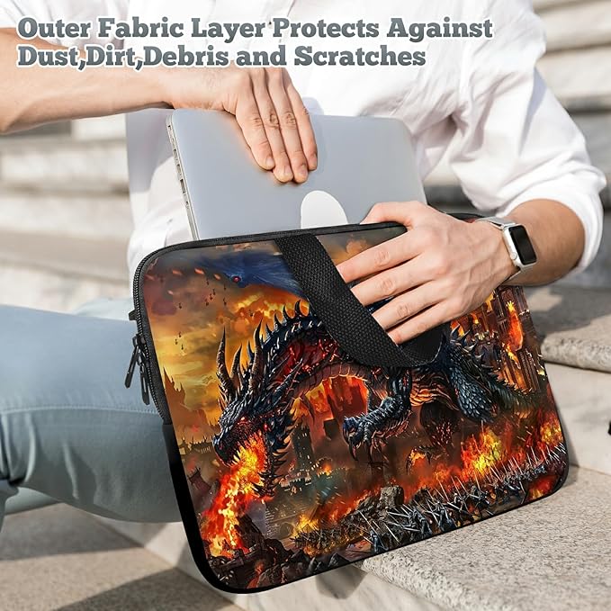 Laptop Sleeve Case Bag 13 inch, Fire Fierce Dragon Slim Carrying Case Durable Handbag Travel Laptop Bag for 13 inch MacBook Air M3/M2/Pro M2/ 13" iPad Pro/Air M4/M2 2024
