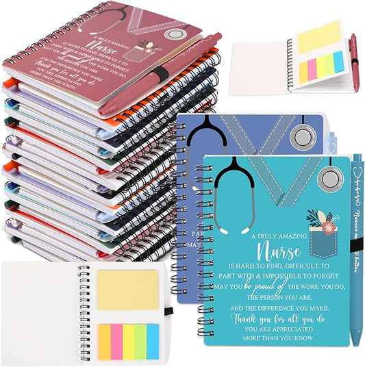 Jetec 20 Sets 2025 Nurse Appreciation Gift Thank You Gifts for Medical Nursing Assistants Inspirational Spiral Notebook Journal with Sticky Note Notepad Ballpoint Pen Bulk for Nurse Coworker Doctor