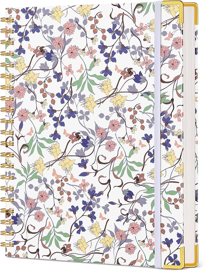 Cute Spiral Notebook Journal for Women, 200 Pages Lined Notebooks 8.5” x 11”, A4 Large Hardcover Spiral Journals with 100 GSM Thick Paper, College Ruled Notebook for Writing Work School, Purple Floral