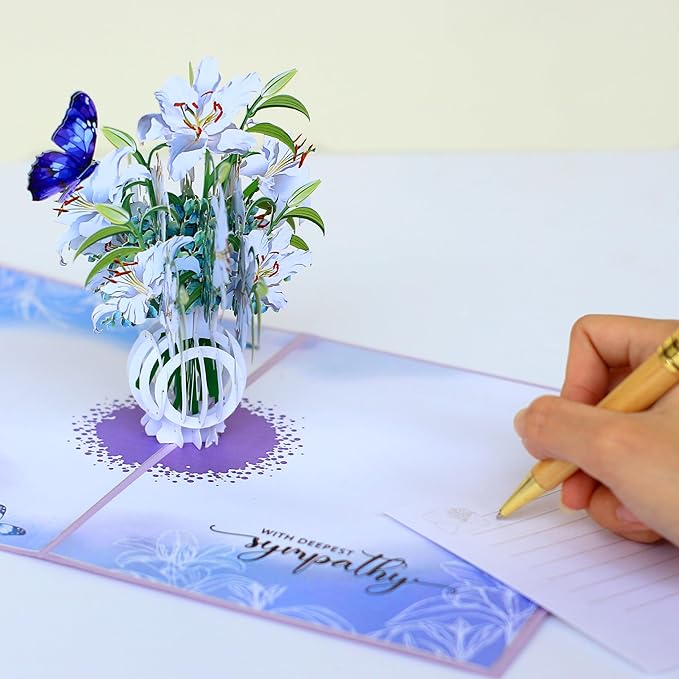 Paper With Deepest Sympathy Card, Lily Pop Up Card, Loss of Loved One, Pet, Mom, Dad, Child, Thinking Of You, Condolence, Bereavement, Grief, Greeting Card with Envelope (Lily)