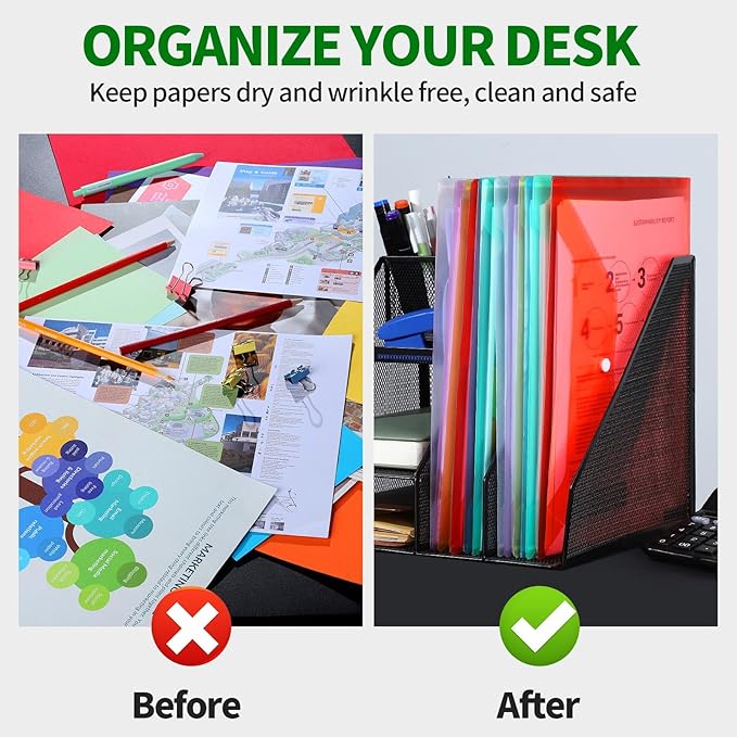 LEOBRO Plastic File Folders, 12 PCS Plastic Folders for Document, A4 Size Plastic Envelopes with Snap Closure, Clear File Folders Document Folders File Bags for School Office, Filling Product