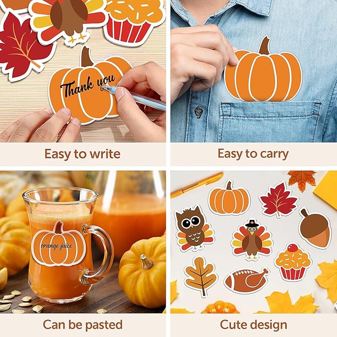 48 Pcs Fall Thanksgiving Day Sticky Notes Cute Thanksgiving Pumpkin Nut Leaf Turkey Cake Self Sticky Memo Pads for Thanksgiving Office School Classroom Student Kids Autumn Party Present