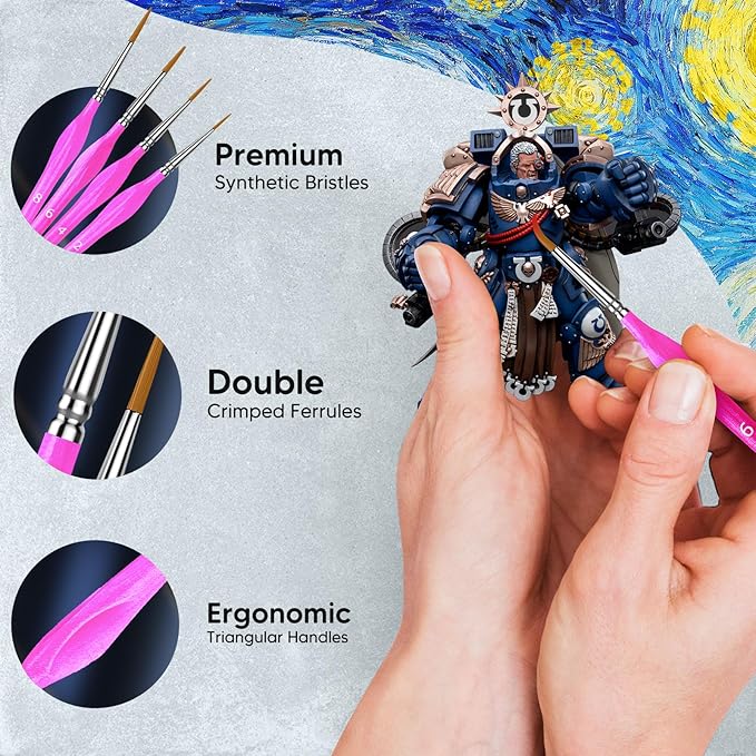 10PC Miniature Paint Brush for Fine Detailing, Detail Paint Brush, Mini Small Painting Brushes for Art, Crafts, Acrylic, Watercolor, Model, Face, Paint by Number, Citadel, Figurine (Magenta)