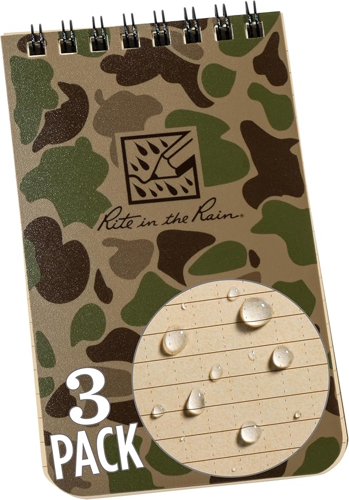 Rite in the Rain Weatherproof Top Spiral Notebook, 3" x 5", Duck Camo Cover, Universal Pattern, 3 Pack (No. DC935T-3)