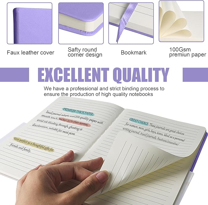 Lined Journal Notebook, 6Pack(Mauve), 160 Pages, Medium 5.7 inches x 8 inches - 100 gsm Thick Paper, Hardcover