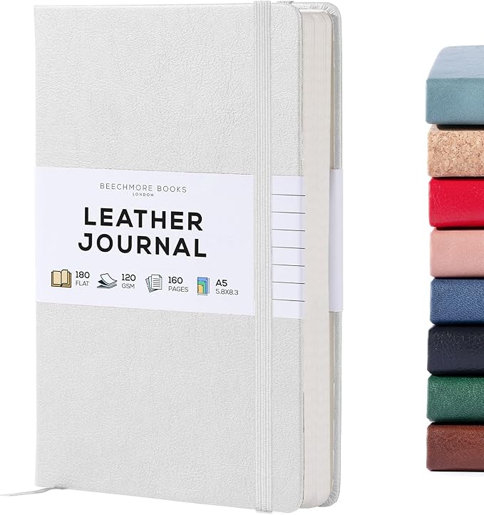 BEECHMORE BOOKS Lined Journal Notebook, 5.8 x 8.3 inch, A5 160 Lined Pages, Hardcover Leather Journals for Women, Men, Writing and Notebooks for Work - 120 GSM Thick Paper, Gifts Box Included