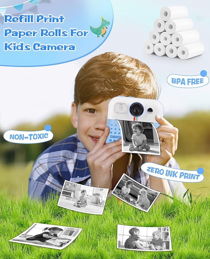 Thermal Paper, 10 Rolls Refill Print Paper for Kids Instant Print Camera, HD Photo Printing Paper Rolls for Most Kids Instant Camera, White