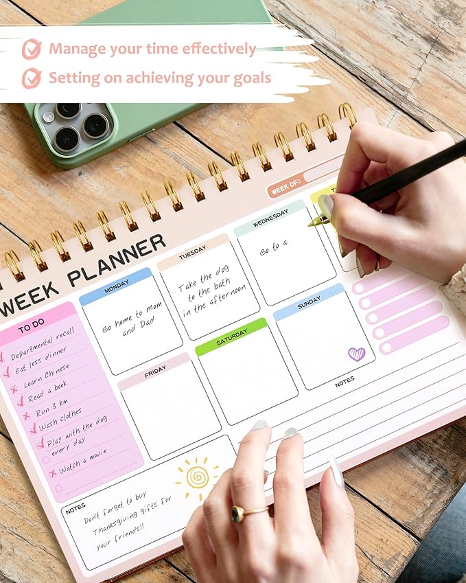 Weekly To Do List Notepad with 52 Undated Tear Off Sheets（6.5"×9.5"), Desk Notepad with Multiple Sections, Planning Notepad Calendars for Student Office and Homes