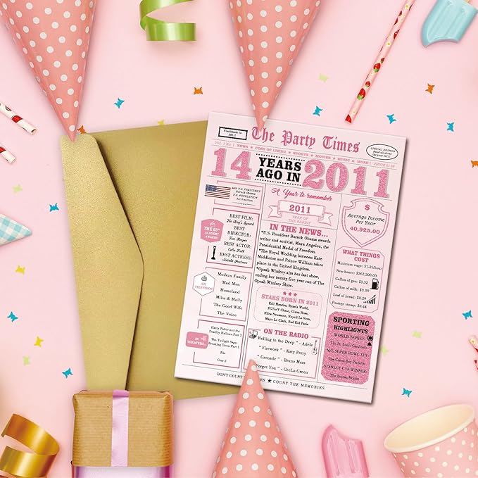 14th Birthday Decorations for Girls，14 Year Old Girl Birthday Gifts，14th Bday Card，14 Year Old Bday Gift Cards for Daughter Granddaughter Niece