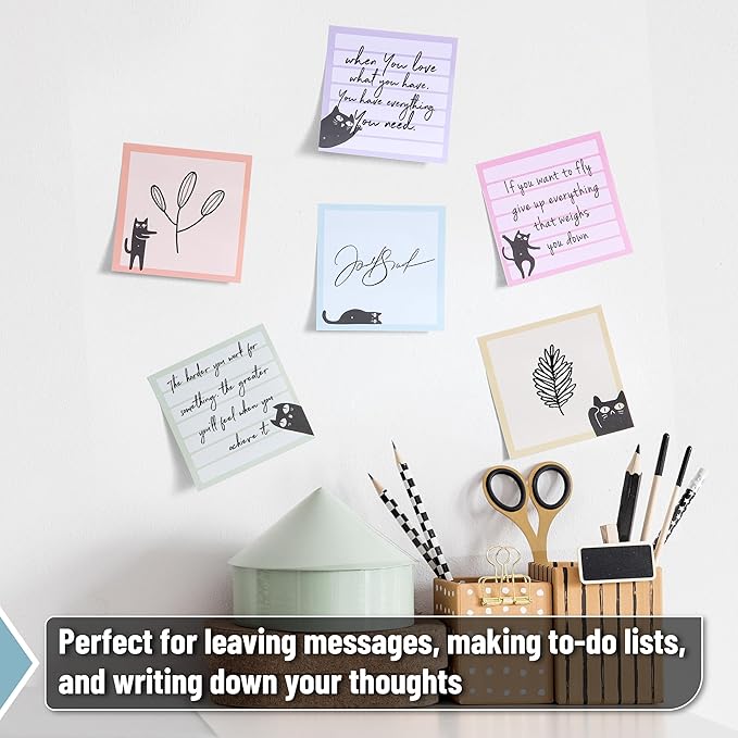 Mr. Pen- Sticky Notes, 3" x 3", 6 Pads, 480 Sheets, Black Cat Sticky Notes, Cat Notepad, Sticky Note Set, Cute Notepads, Aesthetic Sticky Notes Set, Cute Sticky Notes Cute, Fun Sticky Notes