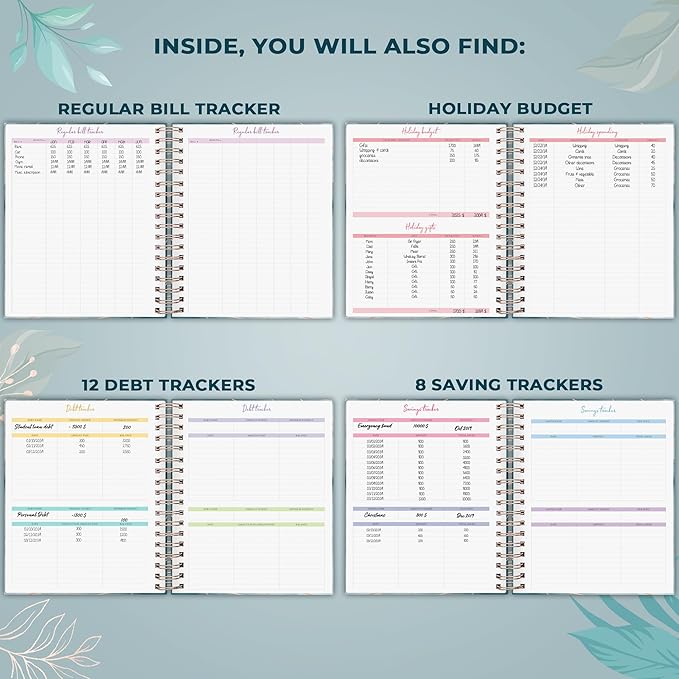 PLANBERRY Large Budget Planner & Monthly Bill Organizer with Pockets – Budgeting Book, Finance & Expense Tracker, 8.3x9.4″ (Ocean Depths)