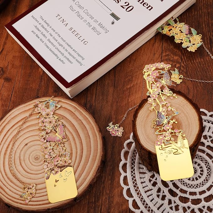 3 PCS Metal Bookmarks, Bookmarks for Reading Women, Bookmarks for Women, Beautiful Metal Bookmark, Beautiful Flower Bookmark, Osmanthus Fragrans, Plum Blossom, Apricot Blossom (BKM-050-004)