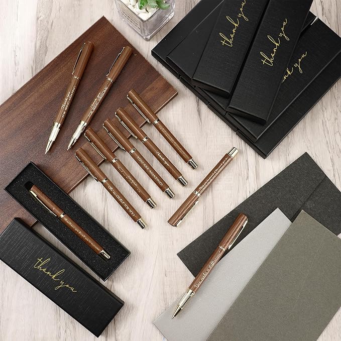 PerKoop 10 Set Thank You Gifts Inspirational Ballpoint Pens with Gift Boxes Bulk Appreciation Party Favors for Employee Coworker Staff Team Friends Office Supplies(Natural,Mixed)