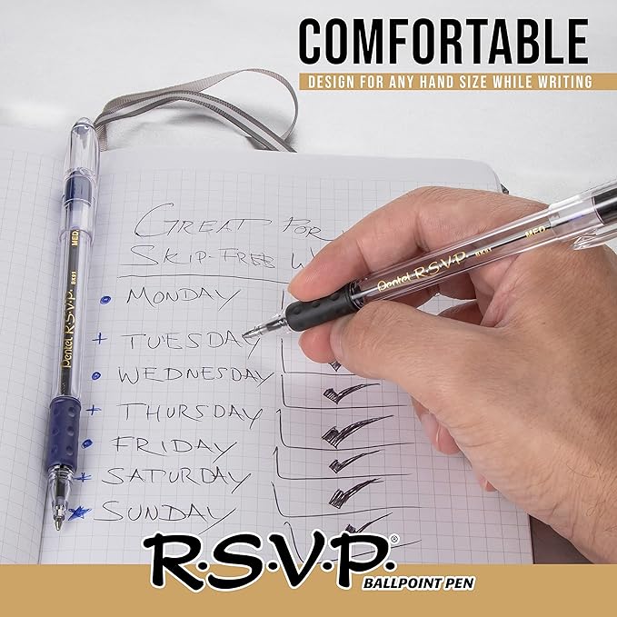 Pentel® R.S.V.P.® Ballpoint Pens, Fine Point, 0.7 mm, Clear Barrel, Black Ink, Pack Of 12