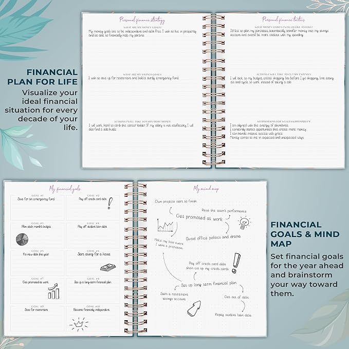 PLANBERRY Large Budget Planner & Monthly Bill Organizer with Pockets – Budgeting Book, Finance & Expense Tracker, 8.3x9.4″ (Ocean Depths)
