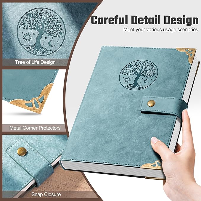 Tree of Life Journal for Women Journals for Writing 260 Lined Pages Hardcover Leather Journal Notebooks for Men, 5.7”x8.3”, Blue