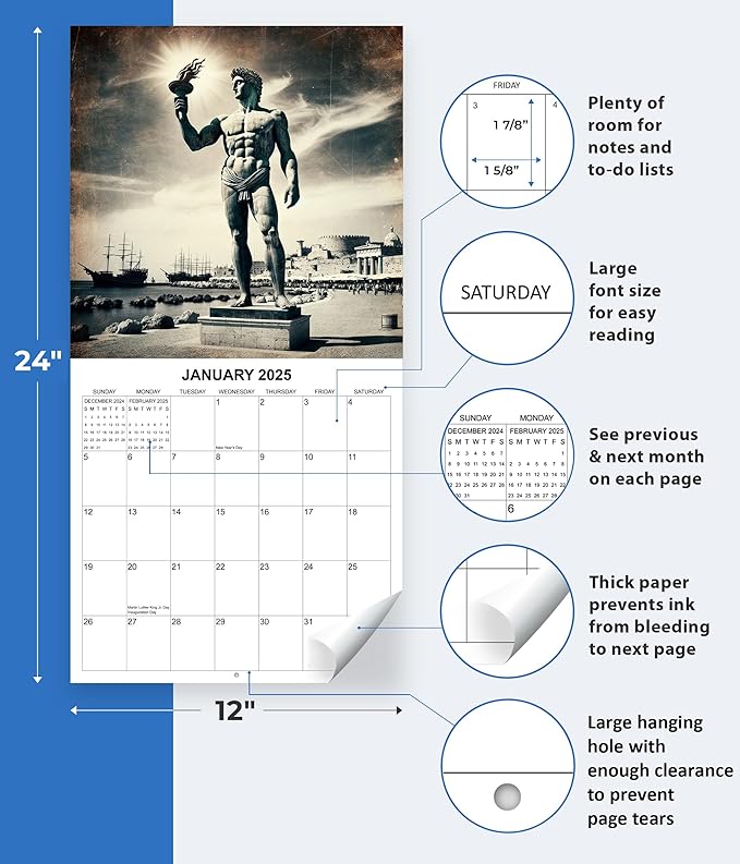 2025 History's Lost Photographs Monthly Wall Calendar - Historical Events Captured as if by Photograph | 12" x 24" | Thick Sturdy Paper | History Calendar 2024-2025