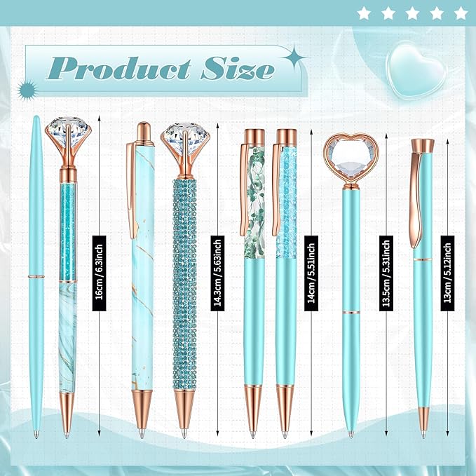 Supervitae 8 Pcs Ballpoint Pen for Women Fancy Gifts for Journaling Liquid Sand Glitter Black Ink Pens Bridal Shower Gifts for Wedding Women Office Desk School Stationery Supplies(Blue)